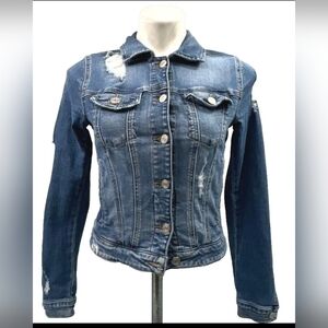 Guess Denim Blue Jean Sexy Trucker Jacket Women's XS/TP Distressed Denim Stretch